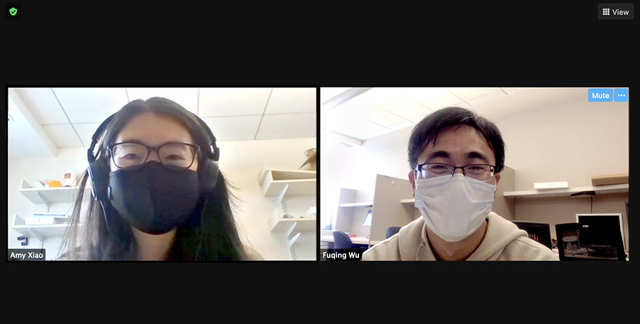 Xiao and Wu take a quick break from processing wastewater samples to sit down with CMIT over Zoom